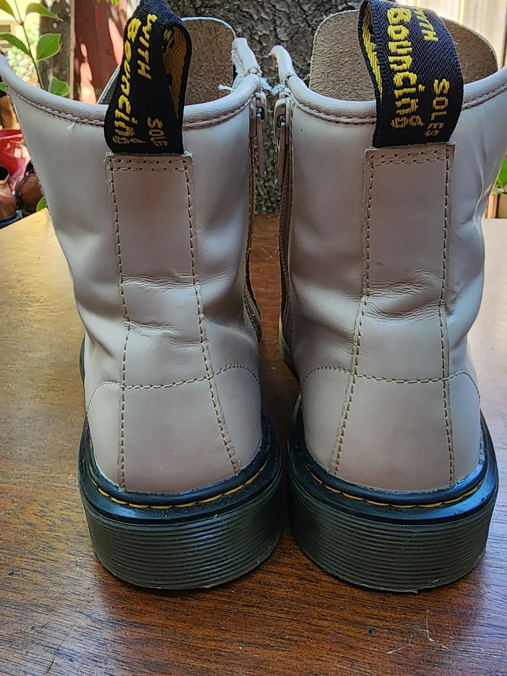 Dr. Martens 1460 Zip Leather Lace Up Combat Boots Bone Taupe White [4]
